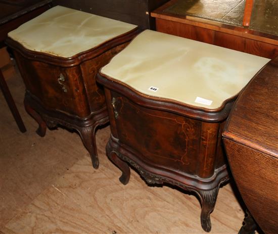 Pr inlaid bedside cabinets
